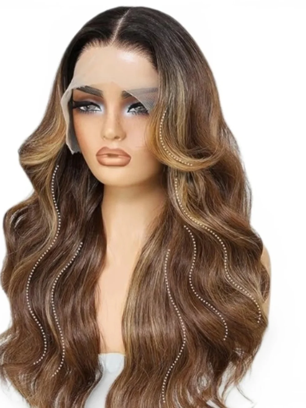 Luxury Brown Balayage Lace Front Wig 28 Inch- Women's Hair Syntetic